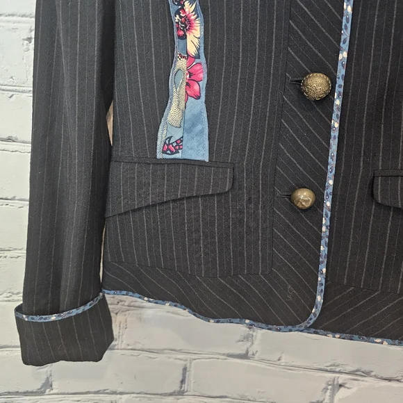 Kenzo Black Pinstripe Blazer with Floral Accents - Picture 4 of 6